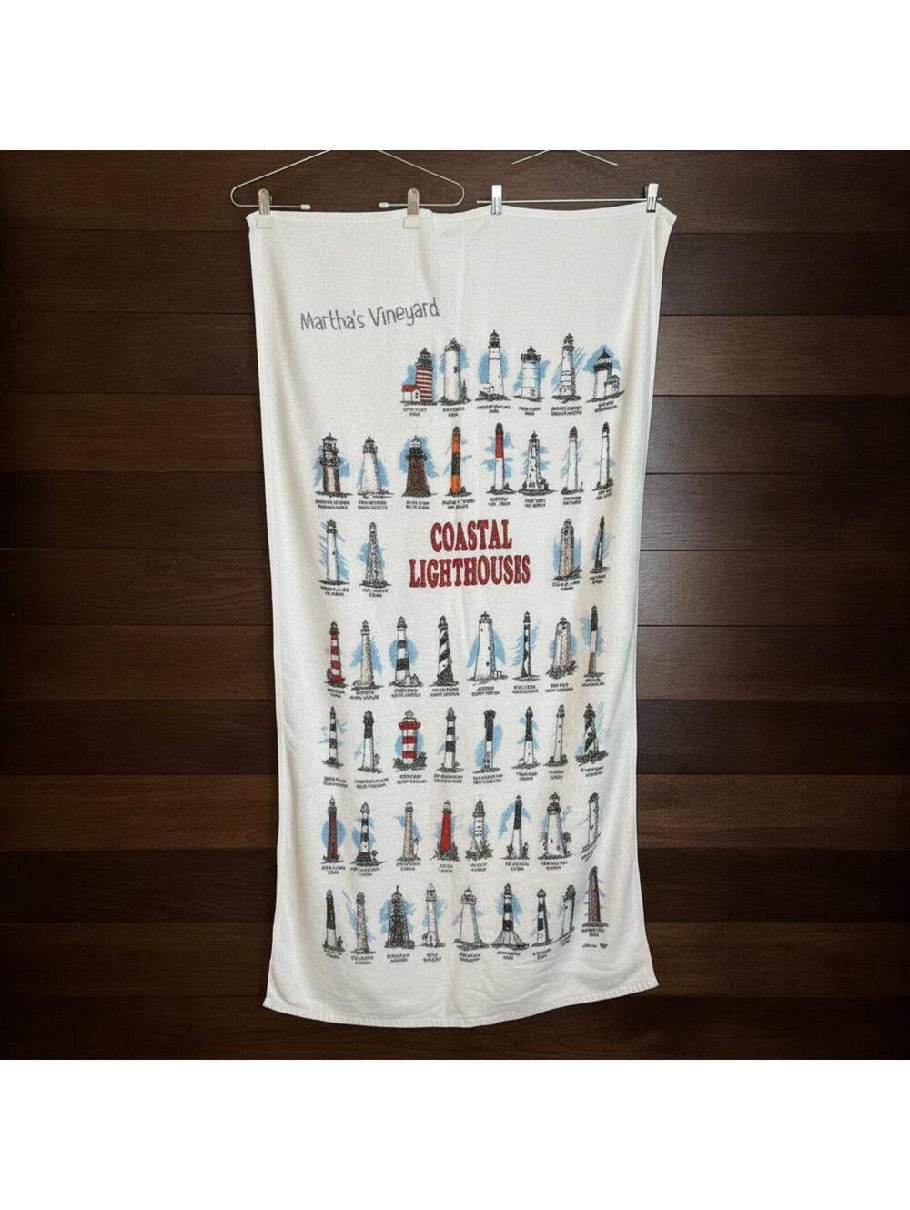 Vintage Beach Towel Marthas Vinyard Lighthouses Coastal 80-90's Sherry Mfg